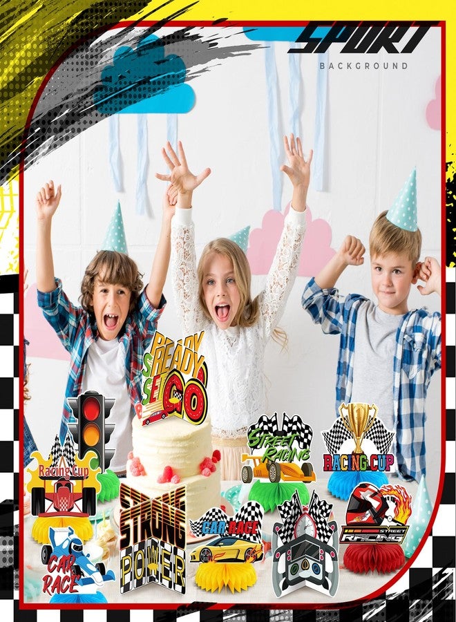 Weekgrat 12 Pcs Race Car Birthday Party Decorations Race Car Honeycomb Centerpieces 3D Double Sided Racing Car Table Decorations Table Topper Photo Booth Props for Race Car Theme Party Supplies - Image 5